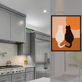Póster Black & White Cat Pair - Orange Kitchen Wall Decor