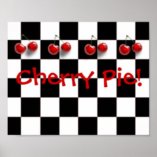 Póster Black & White Checkerboard Cherry Pie Kitchen