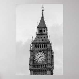 Póster Black White Close Big Ben Clock Tower Londres