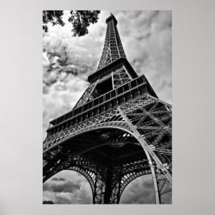 Póster Black White Eiffel Tower Love Paris Europe Travel