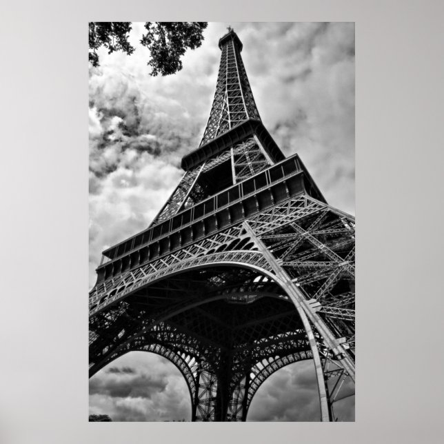 Póster Black White Eiffel Tower Love Paris Europe Travel (Frente)