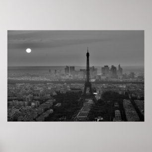 Póster Black White Eiffel Tower Paris Europe Travel