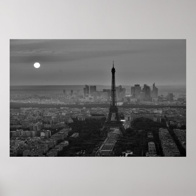 Póster Black White Eiffel Tower Paris Europe Travel (Frente)