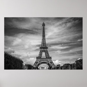 Póster Black White Eiffel Tower Paris Europe Travel