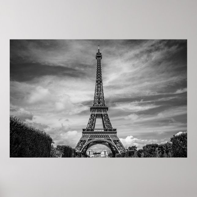 Póster Black White Eiffel Tower Paris Europe Travel (Frente)