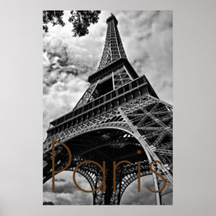Póster Black White Eiffel Tower Paris Europe Travel