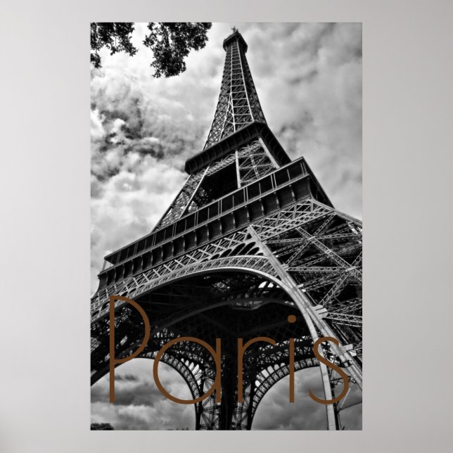 Póster Black White Eiffel Tower Paris Europe Travel (Frente)