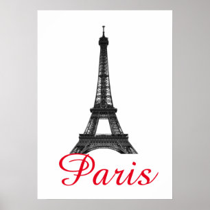 Póster Black White Eiffel Tower Paris Love City Travel