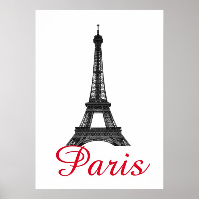 Póster Black White Eiffel Tower Paris Love City Travel (Frente)