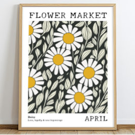 Póster Black White Floral Daisy April Nace Flower Market