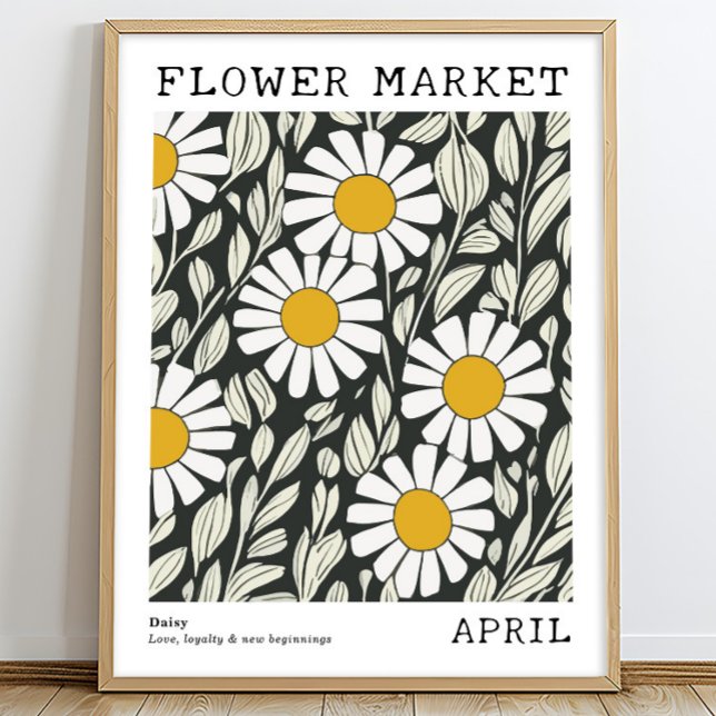 Póster Black White Floral Daisy April Nace Flower Market (Subido por el creador)
