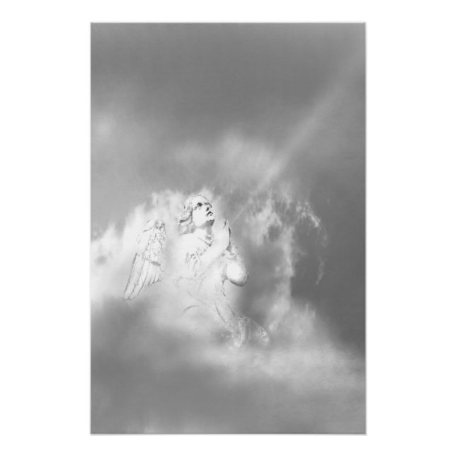 Póster  Black White Grey Angel in Clouds Praying (Anverso)
