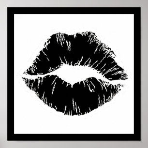 PÓSTER BLACK WHITE ICON KISS LIPS SMILE WOMEN MAKEUP