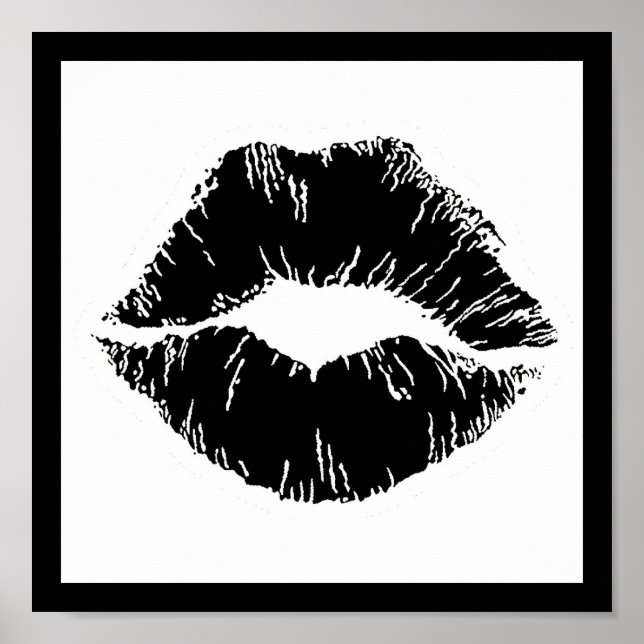 PÓSTER BLACK WHITE ICON KISS LIPS SMILE WOMEN MAKEUP (Frente)