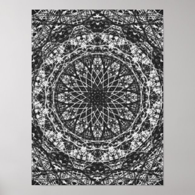 Póster black white kaleidoscope pattern (Frente)