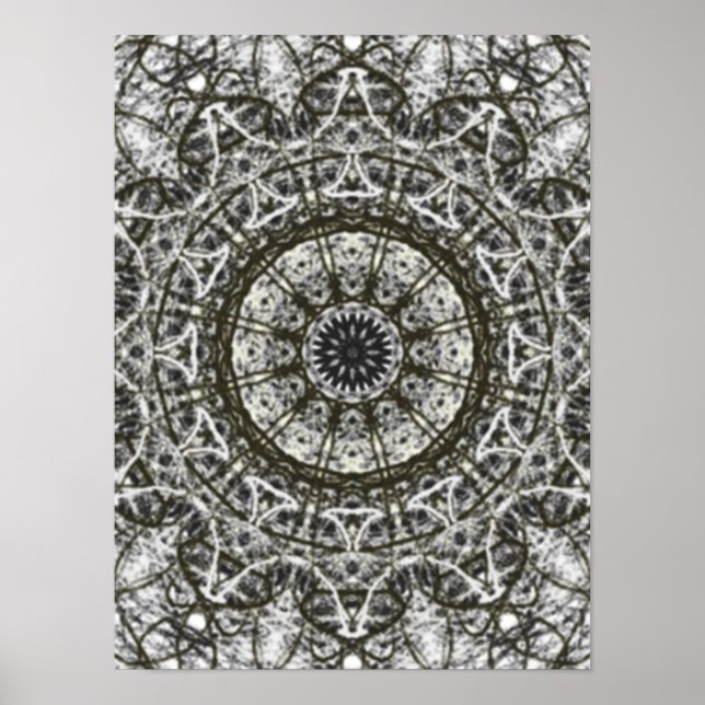 Póster black white kaleidoscope pattern (Frente)
