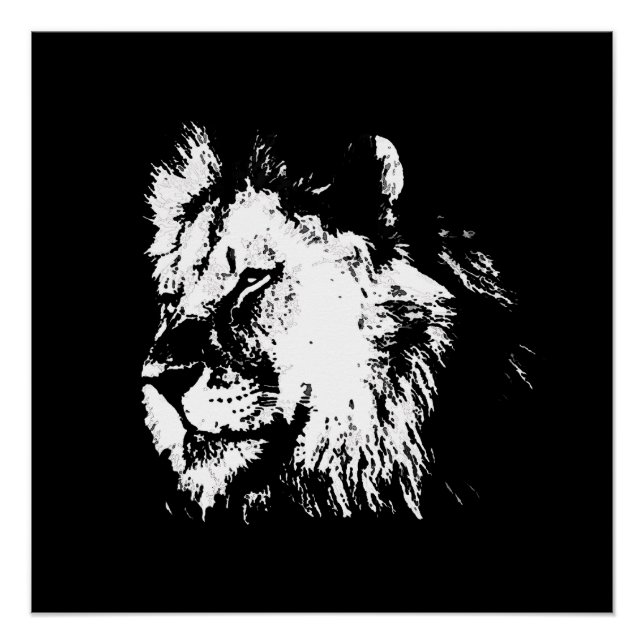 Póster Black White Lion - Animal Pop Art (Anverso)