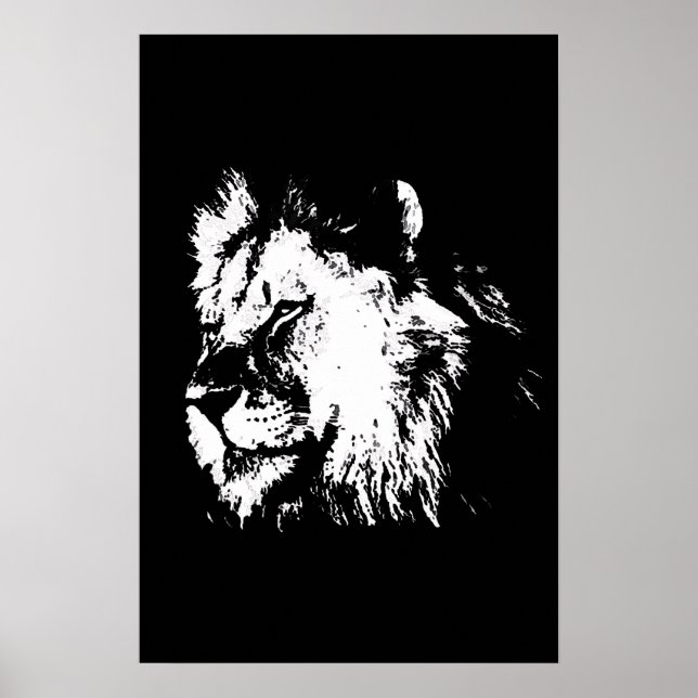 Póster Black White Lion - Animal Pop Art (Frente)