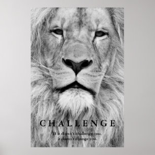 Póster Black White Lion Eyes Challenge Inspirational