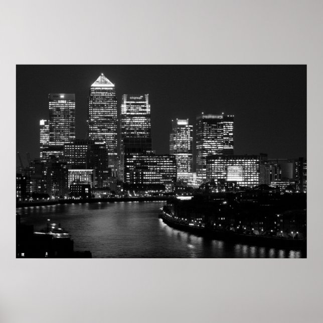 Póster Black White London City Night Travel Reino Unido (Frente)
