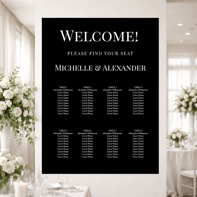 Póster Black white modern simple wedding seating chart (Subido por el creador)