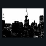 Póster Black White New York City Night Pop Art<br><div class="desc">Imagen de estilo antiguo de la ciudad de Nueva York - Obras de arte de Nueva York</div>