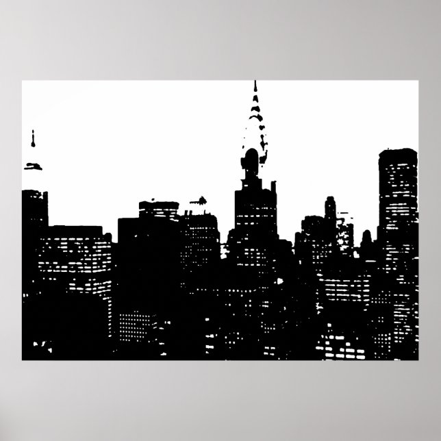 Póster Black White New York City Night Pop Art (Frente)