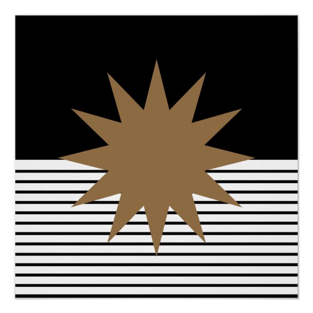 Póster Black White Op Art Brown Sun (Anverso)