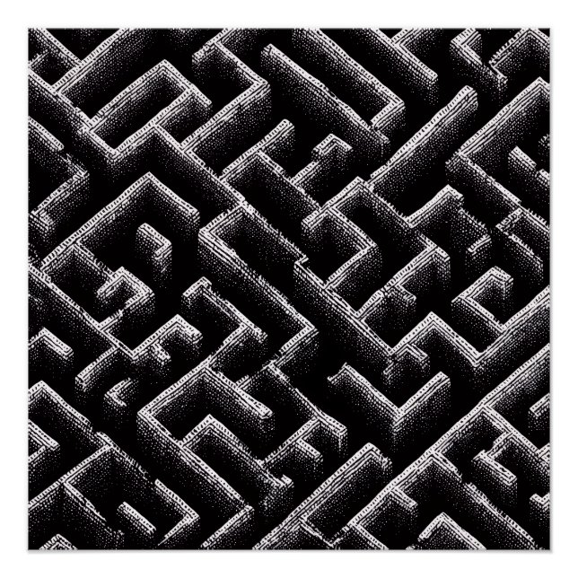 Póster Black & White Optical Illusion Maze Pattern Art (Anverso)