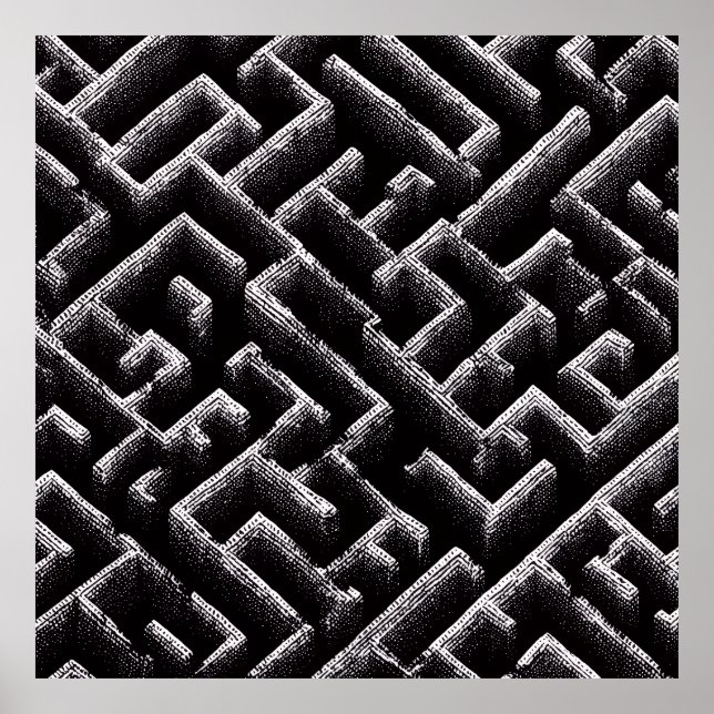 Póster Black & White Optical Illusion Maze Pattern Art (Frente)