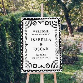 Póster Black & White Papel Picado Wedding Welcome Sign