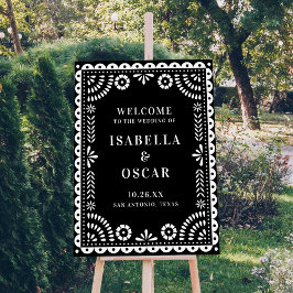 Póster Black & White Papel Picado Wedding Welcome Sign