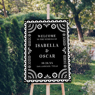 Póster Black & White Papel Picado Wedding Welcome Sign