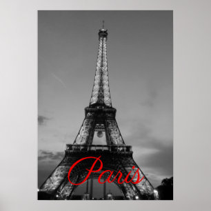 Póster Black White Paris City Night Eiffel Tower European