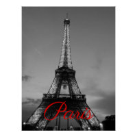 Black White Paris City Night Eiffel Tower European