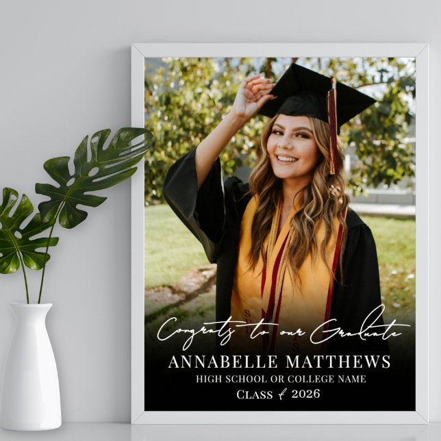 Póster Black White Photo Graduation Party Sign (Black White Photo Graduation Party Sign)
