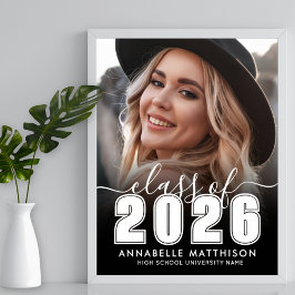 Póster Black White Photo Graduation Party Sign