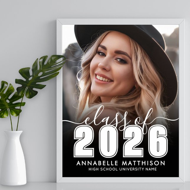 Póster Black White Photo Graduation Party Sign (Black White Photo Graduation Party Sign)