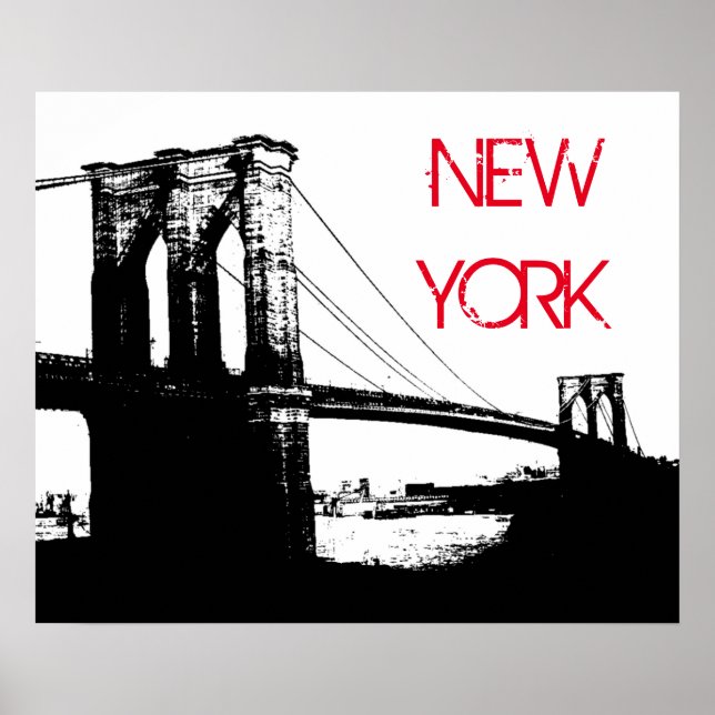 Póster Black White Pop Art Brooklyn Bridge Nueva York (Frente)