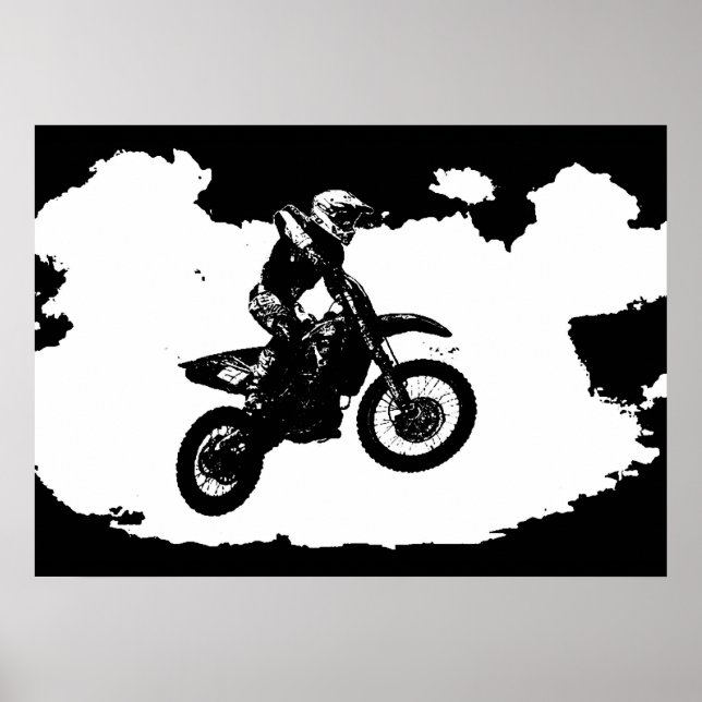 Póster Black White Pop Art Motocross Motoryle Sport (Frente)