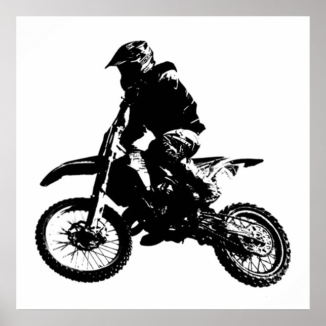 Póster Black White Pop Art Motocross Motoryle Sport (Frente)
