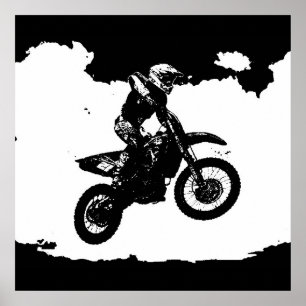 Póster Black White Pop Art Motocross Motoryle Sport