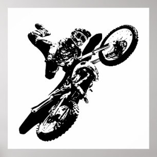 Póster Black White Pop Art Motocross Motoryle Sport