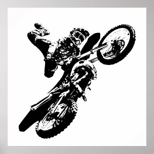 Póster Black White Pop Art Motocross Motoryle Sport (Frente)