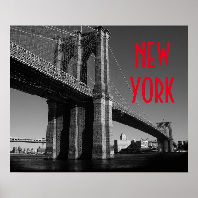 Póster Black White Red Brooklyn Bridge Nueva York (Frente)