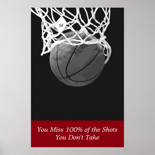 Póster Black White Red Motivation Basketball Sport (Frente)