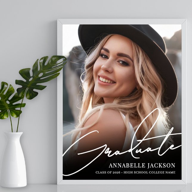 Póster Black White Simple Photo Graduation Party Sign (Black White Simple Photo Graduation Party Sign)