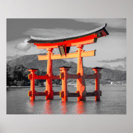 Póster Black White Torii Gate Padoga Japan Picture