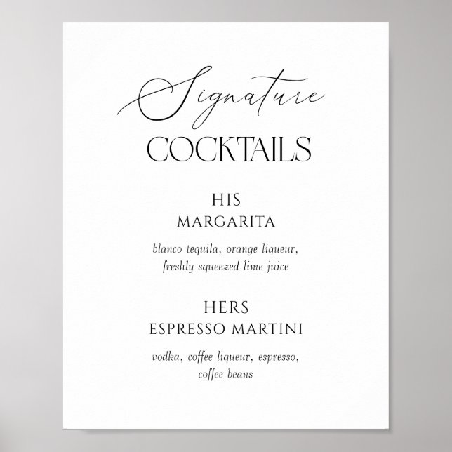Póster Black & White Wedding Signature Cocktails Poster (Frente)