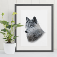 Black White Wolf Double Exposure  Poster